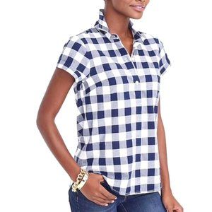 J.Crew Navy White Gingham Collared Top